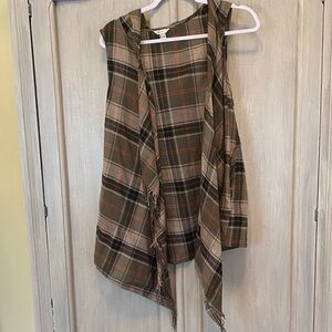 Cato Multicolor Plaid Vest with Fringe